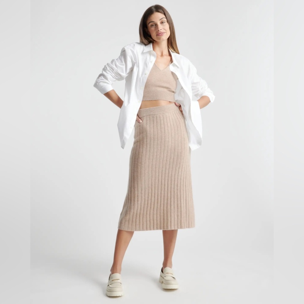 Quince Mongolian Cashmere Midi Skirt XS Oatmeal